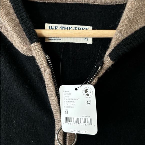 Free People We The Free Bordeaux Cashmere Hoodie sz M Black/Tan - Picture 5 of 6